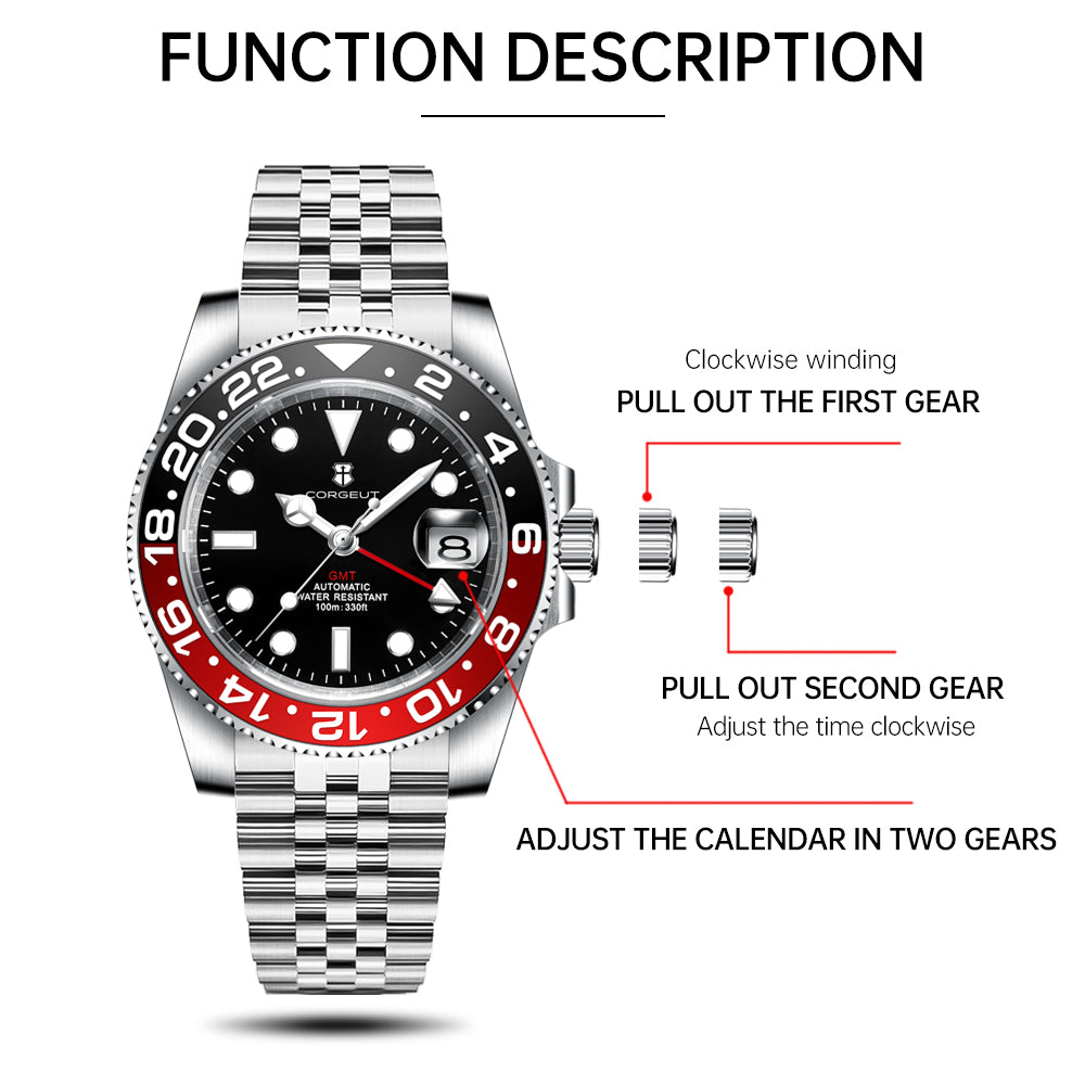 Corgeut Greenwich Series GMT Automatic Watches With Date 6001