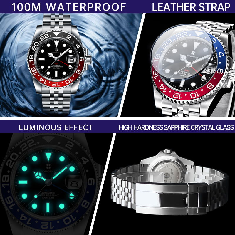 Corgeut Greenwich Series GMT Automatic Watches With Date 6001