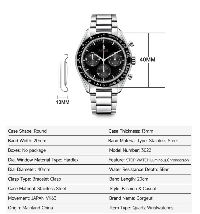 Corgeut Superpower design Multifunctional Quartz Watch 9005