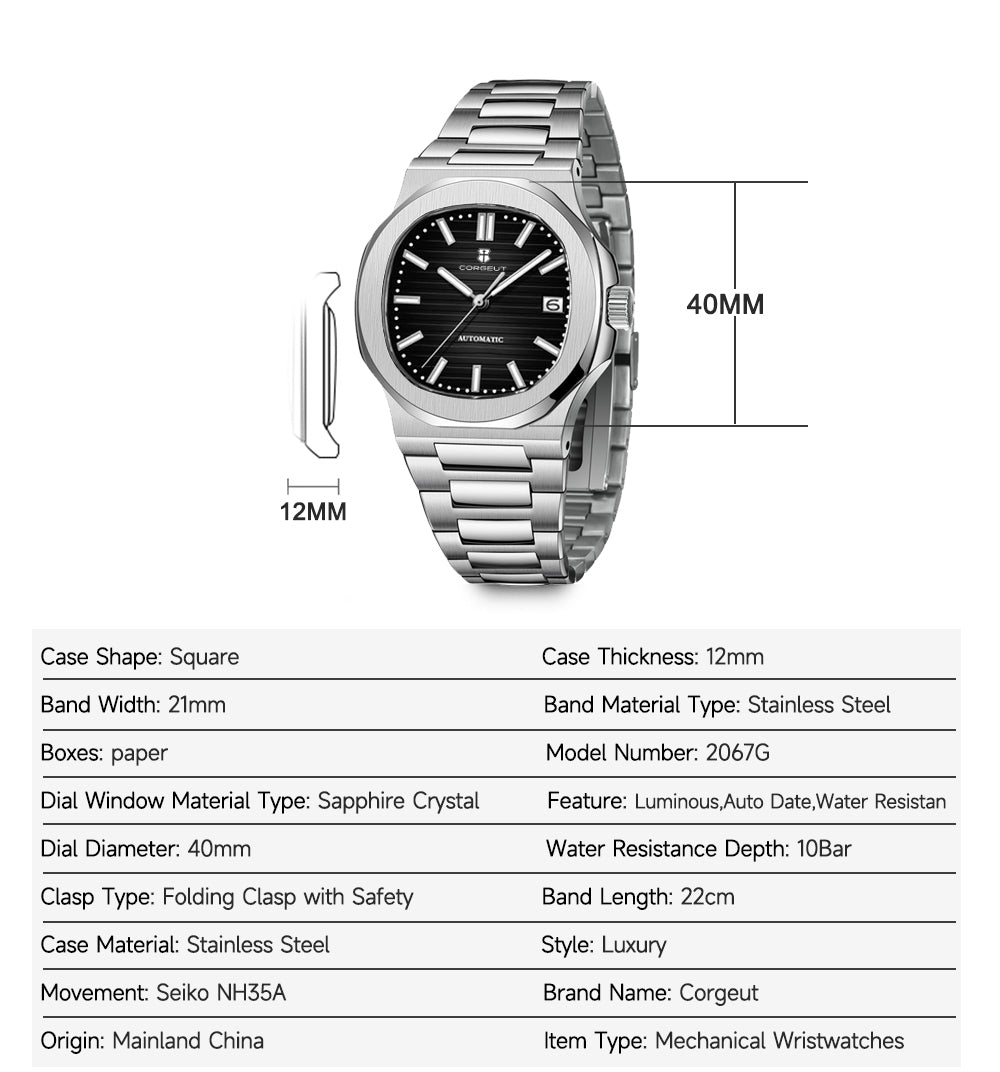 Corgeut Nautilus Design Series Automatic Watches With Date 6017