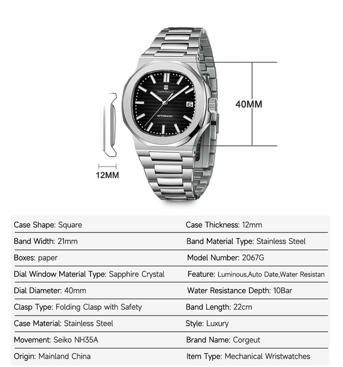 Corgeut Nautilus Design Series Automatic Watches With Date 6017