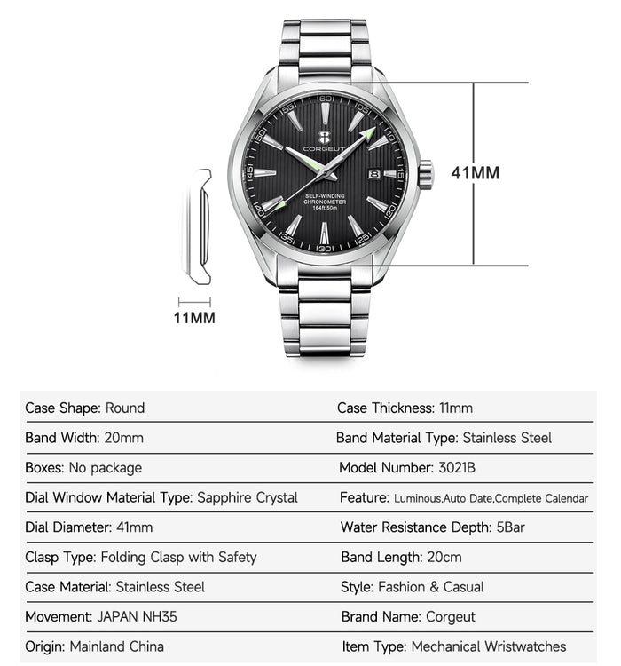 Corgeut Self-Winding Mechanical Watch 6010