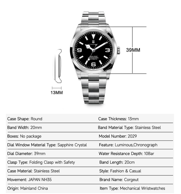 Corgeut date design Automatic Watches With Date 6002