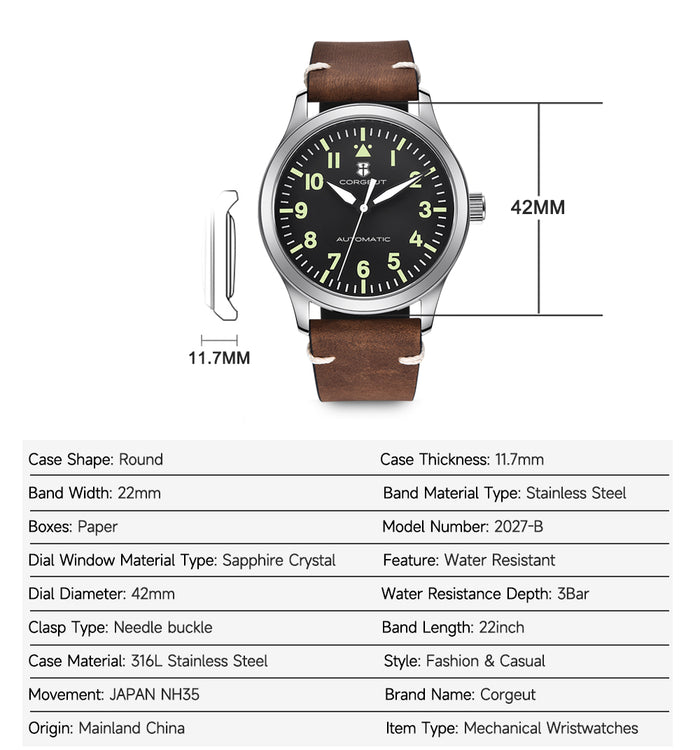 Corgeut Self-Winding Mechanical Watch 6011
