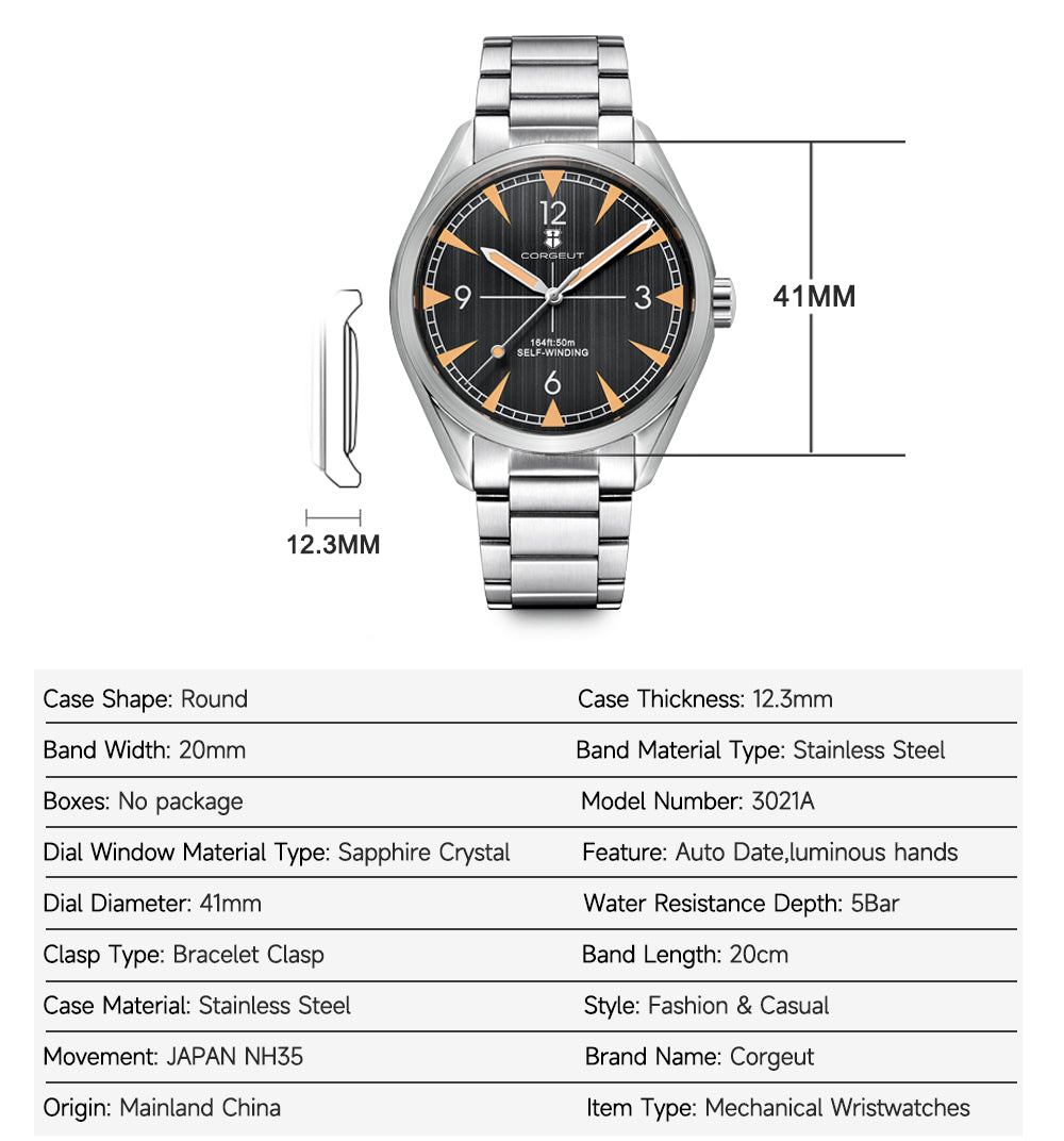 Corgeut Self-Winding Mechanical Watch 6010