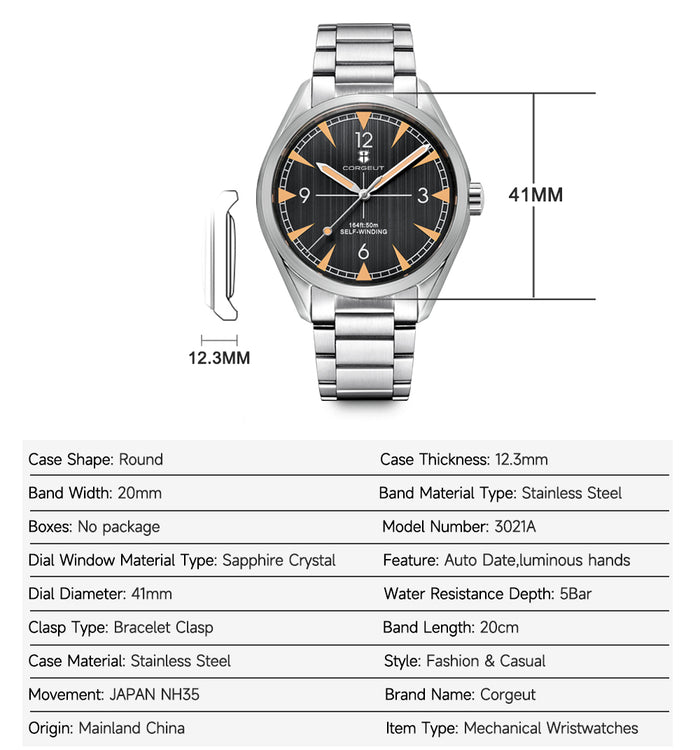 Corgeut Self-Winding Mechanical Watch 6010